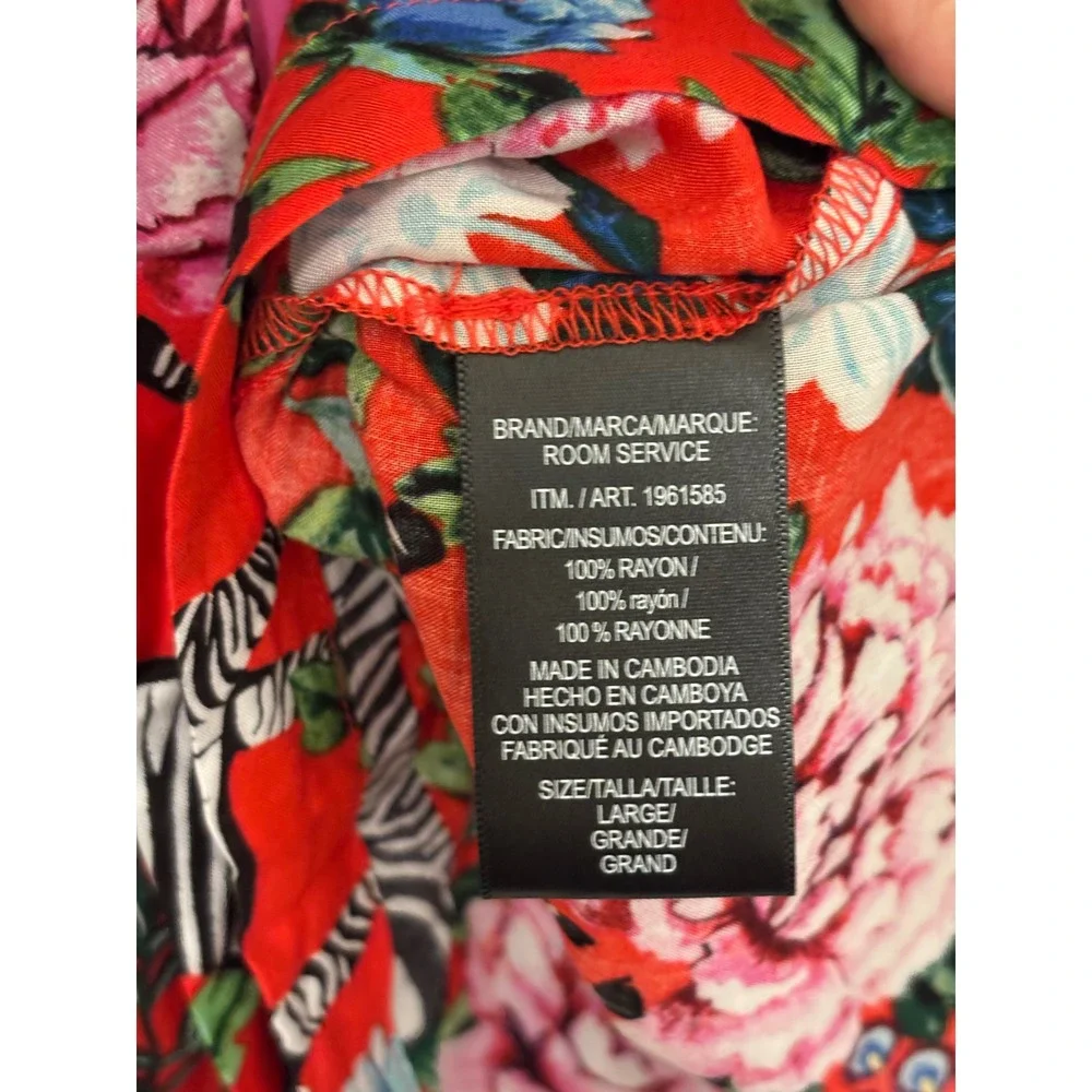 Room Service size Large Floral Animal Print Robe Womens Red Multi